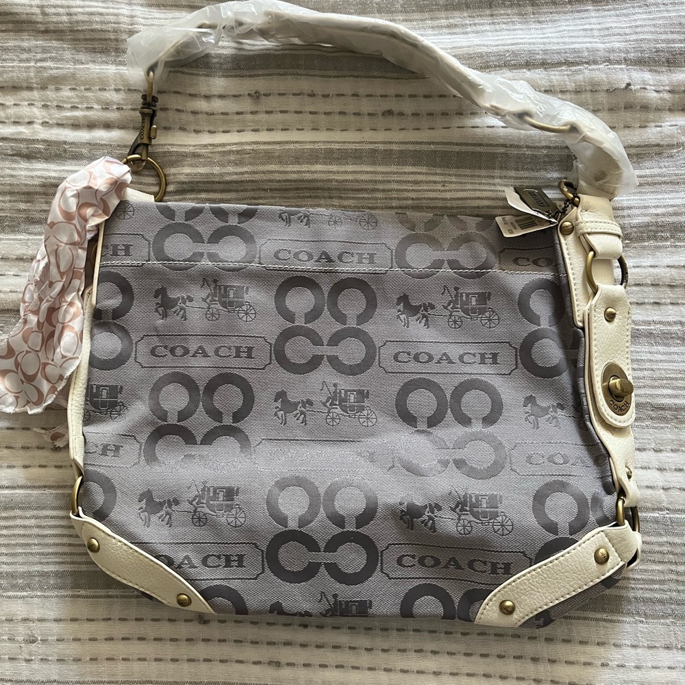 Coach Signature Gray and Cream Shoulder Bag